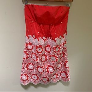Tibi --Strapless Coral Embroidered Silk Dress